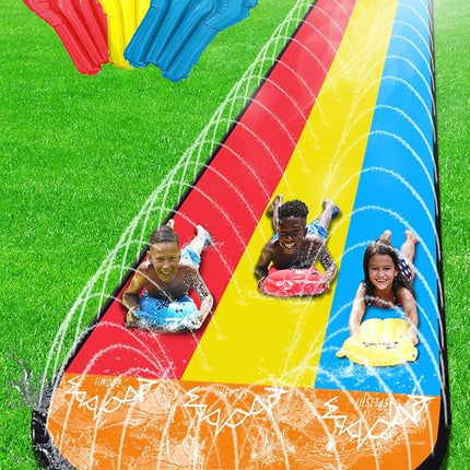 JAMBO 25Ft Premium XXL Slip Splash and Slide with 3 Bodyboards, Heavy Duty Water Slide- Advanced 3-Way Sprinkler System, Splash Mat Splash Pad Backyard Waterslide Outdoor Water Toys n Slides for Kids