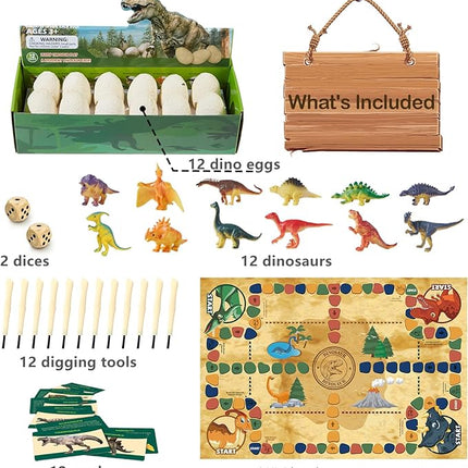 Dino Fossil Eggs Dinosaur Toys - 12 Dinosaur Eggs Dig Excavation Kit w Play Mat for Kids Ages 5-7 Easter Basket Essentials STEM Toy Christmas Birthday Gift for Boys Girls 3 4 5 6 7 8 + 8-13 Years Old