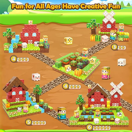 1" Magnetic Blocks - Build Mine Magnet World Farm Animals Set, 100PCS Vibrant Colorful Magnetic Blocks with Ultra Magnet Strength for Kids Ages 3-12, STEM Toys Ideal Gifts for 3+ Years Old Boys Girls