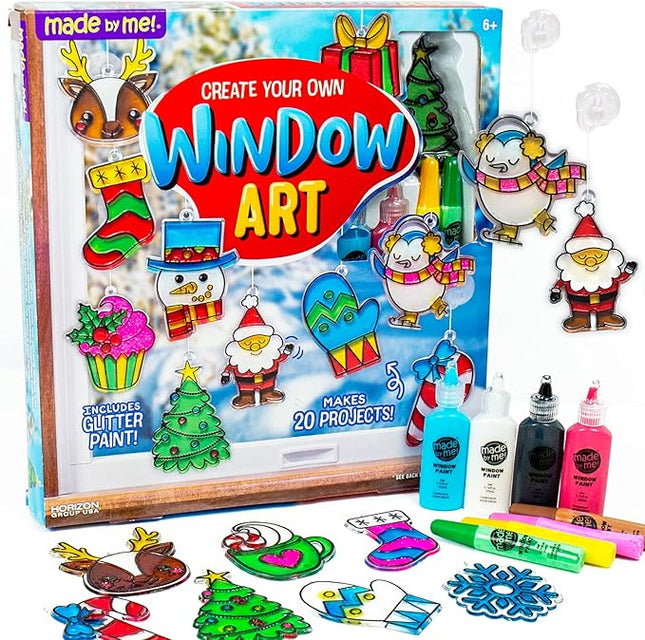 Made By Me Create Your Own Holiday Window Art by Horizon Group USA, Make 20 Projects, Includes Winter-Themed Suncatcher Frames & Window Clings, Glitter Paint, Paint Tubes, Suction Cups & Cording
