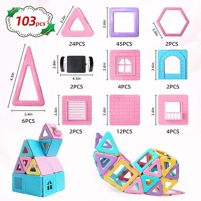 MAGBLOCK Magnetic Building Blocks Set, Upgraded Magnetic Tiles Toys for 3 4 5 6 7 8+ Year Old Girls, 103pcs Magnet Toys for Toddlers Boys and Girls 3-5