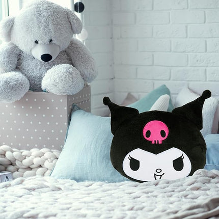 Hello Kitty Sanrio Plush Cushion Pillow, Plush Throw Pillow Fluffy Cushion Kawaii Decor Cinnamoroll Kuromi, Gifts for Teens, Women (Black Kuromi, L12.4 x W11)