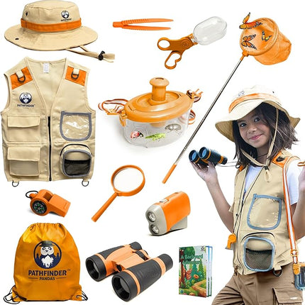 Kids Explorer Kit with Safari Vest, Hat & More - Kids Bug Catching Kit with Adventure Guide & Scavenger Hunt - Cute Dress-Up Zookeeper Costume & Safari Costume for 7-12 Year Old Boys Girls