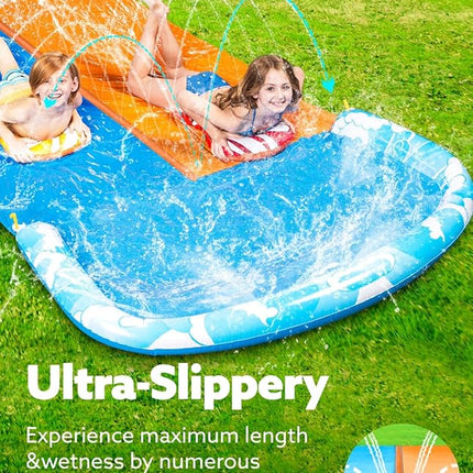 JOYIN 22.5ft Water Slides and 2 Bodyboards, Lawn Water Slide Summer Slip Waterslides Water Toy with Build in Sprinkler for Backyard Outdoor Water Fun for Kids