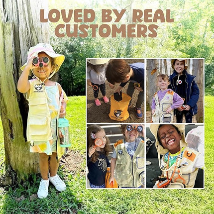 Kids Explorer Kit with Safari Vest, Hat & More - Kids Bug Catching Kit with Adventure Guide & Scavenger Hunt - Cute Dress-Up Zookeeper Costume & Safari Costume for 7-12 Year Old Boys Girls