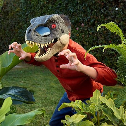 Mattel Jurassic World Rebirth T-Rex Rage N Roar Mask with LED Light Up Eyes, Blink Action with 3 Level Aggression Effect, Dinosaur Costume Headgear Toy