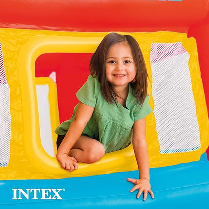 Intex Inflatable Jump-O-Lene Trampoline Bounce House with Crawl-Thru Door & Net - Indoor & Outdoor Backyard Blow-Up Bouncy Playhouse for Kids Ages 3-6
