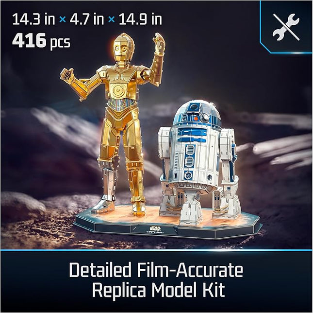 4D Build, Star Wars C-3PO & R2-D2 3D Model Kit with Stand, Star Wars Collectibles & Desk Décor, Adult Puzzles, Building Toys, 416 Pieces, 3D Puzzles, Gift Ideas for Ages 12 & Up