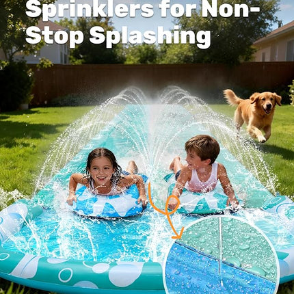 JOYIN 22.5FT Water Slide and 2 Inflatable Boards, Extra Long Heavy Duty Double Lawn Waterslide with Sprinkler for Kids Adults Backyard Summer Water Toy Outdoor Fun, Blue, Light Blue