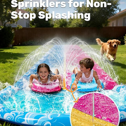 JOYIN 32.5FT Water Slide and 2 Inflatable Boards, Extra Long Heavy Duty Double Lawn Waterslide with Sprinkler for Kids Adults Backyard Summer Water Toy Outdoor Fun, Blue, Pink
