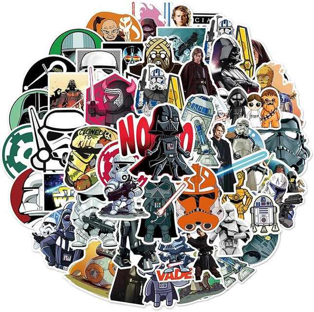 50Pcs Star Wars Stickers, Cool Cartoon Movie Waterproof Vinyl Decal for Adult Teen Kids Laptop, Travel Case, Phone, Bike, Water Bottle, Guitar, Computer, Skateboard