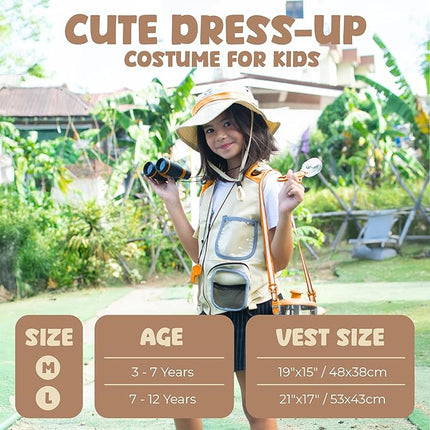 Kids Explorer Kit with Safari Vest, Hat & More - Kids Bug Catching Kit with Adventure Guide & Scavenger Hunt - Cute Dress-Up Zookeeper Costume & Safari Costume for 7-12 Year Old Boys Girls