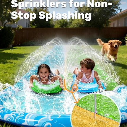 JOYIN 22.5FT Water Slide and 2 Inflatable Boards, Extra Long Heavy Duty Double Lawn Waterslide with Sprinkler for Kids Adults Backyard Summer Water Toy Outdoor Fun, Blue, Green