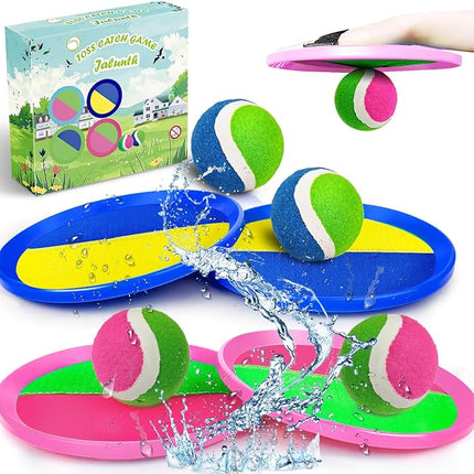Jalunth Ball Catch Set Game Toss Paddle Beach Toys Back Yard Outdoor Games Pool Backyard Target Throw Sticky Mitt Set Age 3 4 5 6 7 8 9 10 11 12 Years Old Boys Girls Kids Easter Gifts Pink Blue 2 Pack