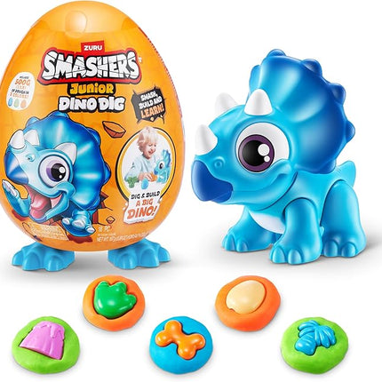 Smashers Junior Dino Dig Small Egg (Triceratops) by ZURU 12+ Surprises Compounds Mold Dinosaur Preschool Toys Build Construct Sensory Play - 3 Years +