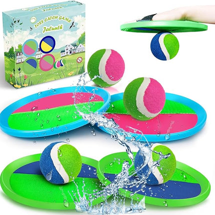 Jalunth Ball Catch Set Game Toss Paddle - Beach Toys Back Yard Outdoor Games Lawn Backyard Target Throw Catch Sticky Mitt Set Age 3 4 5 6 7 8 9 10 11 12 Years Old Boys Girls Kids Easter Gifts