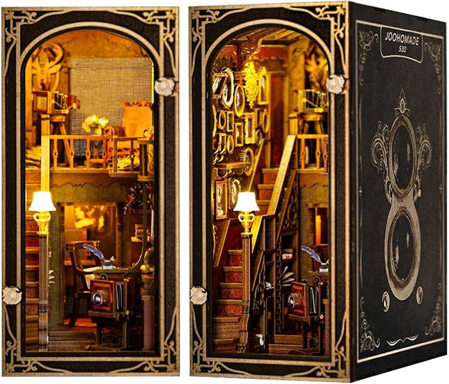 DIY Book Nook Kit, Dollhouse Miniature, Booknook Bookshelf Insert Alley 3D Wooden Puzzle, Bookends Model Building Kit with LED Light, Gift for Teens and Adults, Back to Memory