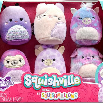 Squishville by Original Squishmallows Purple Pals Squad Plush - Six 2-Inch Squishmallows Plush Including Bashira, Mollie, Carlota, Patrick, Rida, and Jazzy - Toys for Kids