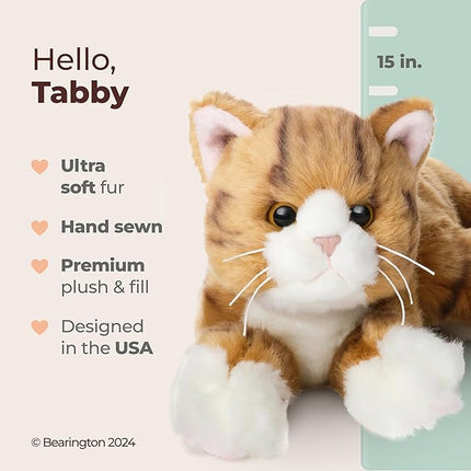 Bearington Tabby Stuffed Cat Animal - 15" Realistic Striped Orange Cat Stuffed Animal with Soft Fur and Floppy Body for Toddlers - Cuddly Kitten Plush Gift for Kids and Feline Lovers