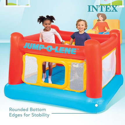 Intex Inflatable Jump-O-Lene Trampoline Bounce House with Crawl-Thru Door & Net - Indoor & Outdoor Backyard Blow-Up Bouncy Playhouse for Kids Ages 3-6