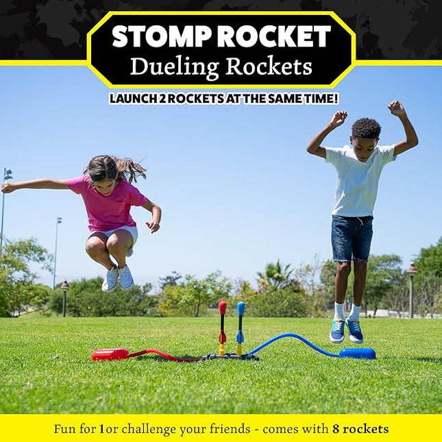 Stomp Rocket Original Dueling Rocket Launcher for Kids, 8 Rockets - Fun Backyard & Outdoor Kids Toys Gifts for Boys & Girls -Toy Foam Blaster Set Soars 200ft - Multi-Player Launcher Stand