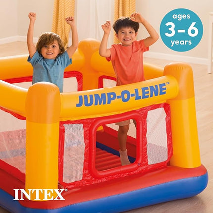 Intex Inflatable Jump-O-Lene Trampoline Bounce House with Crawl-Thru Door & Net - Indoor & Outdoor Backyard Blow-Up Bouncy Playhouse for Kids Ages 3-6
