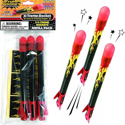 Stomp Rocket X-Treme Rocket Refills, 3 Rockets - Replacement for Rocket Launcher for Kids - Fun Backyard & Outdoor Kids Toys Gifts for Boys & Girls