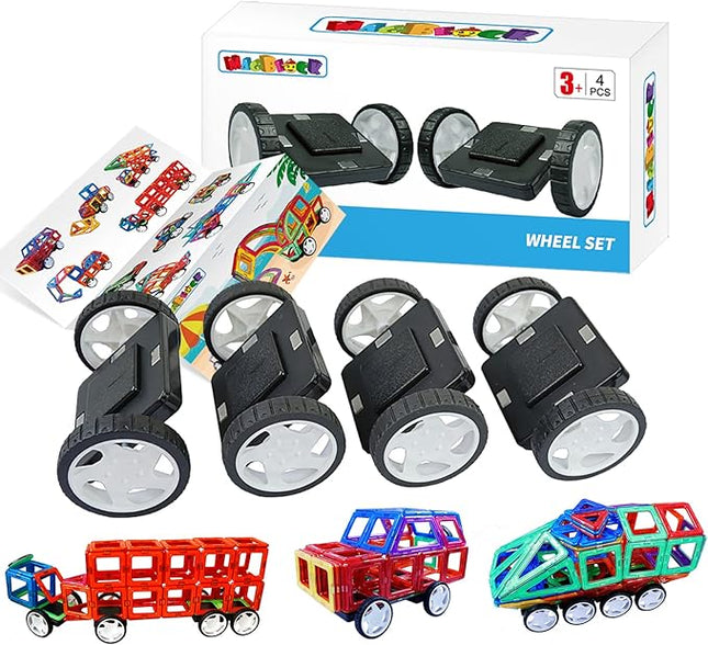 MAGBLOCK 4 Pieces Wheels Set Compatible with Hole Magnetic Blocks Wheels Bases for Kids/Toddler Toys (No Magnets)