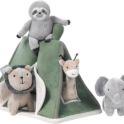 Lambs & Ivy Interactive Plush Safari/Jungle Green Tent with Stuffed Animal Toys