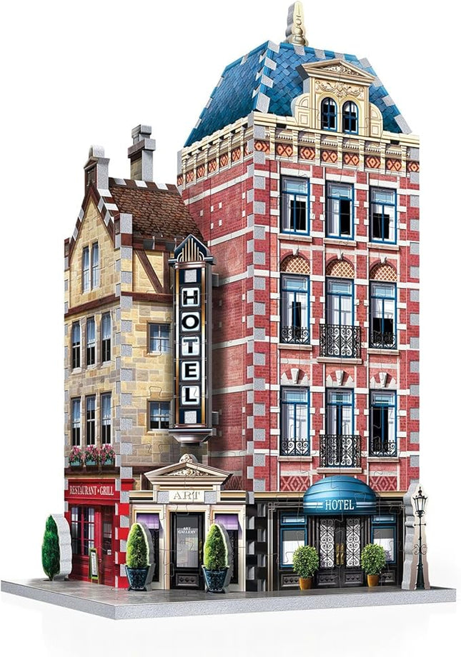 Wrebbit3D Hotel 3D Puzzle | Urbania Collection | 295 Jigsaw Puzzle Pieces | Charming and Unique Streetscape of a Small Town