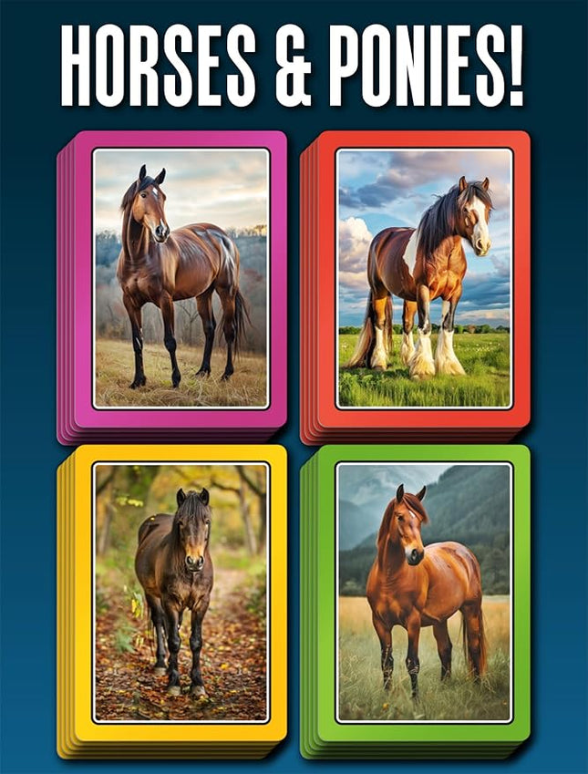 Horse & Pony Card Game, 50 Photo Cards, 7 Games in 1, Travel Game, Ages 5+, 1-8 Players