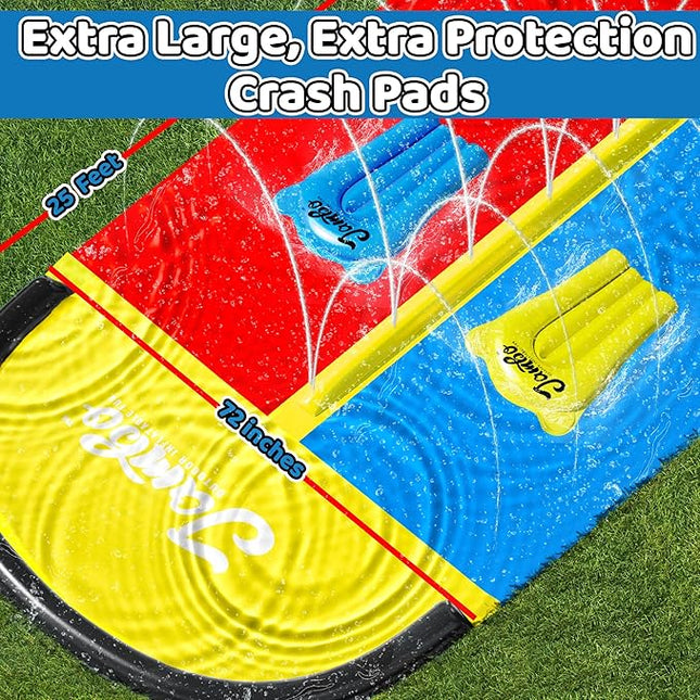 JAMBO 25ft Double Lane Slip Splash and Slide with 2 Bodyboards with Built in Sprinkler for Backyard Outdoor Water Fun for Kids