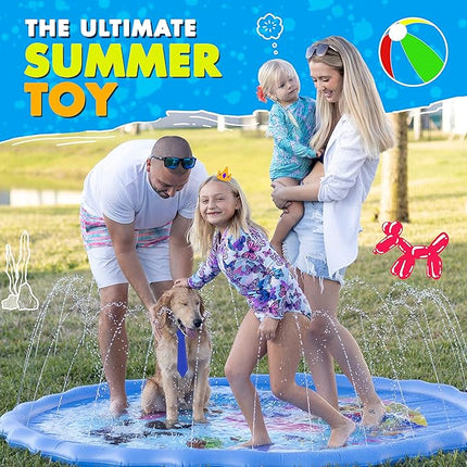 SplashEZ 89’’ Extra Large Splash Pad for Kids & Dogs Great Outdoor Toys for Toddlers 1-3 & Kids Ages 4-8, Baby Pool for Backyard Sprinkler, Pool Plastic Dog Water Summer Toys
