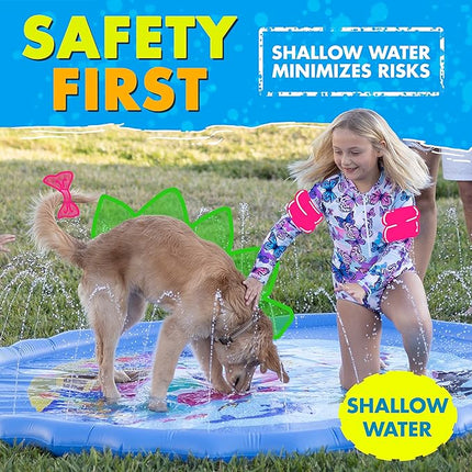 SplashEZ 89’’ Extra Large Splash Pad for Kids & Dogs Great Outdoor Toys for Toddlers 1-3 & Kids Ages 4-8, Baby Pool for Backyard Sprinkler, Pool Plastic Dog Water Summer Toys