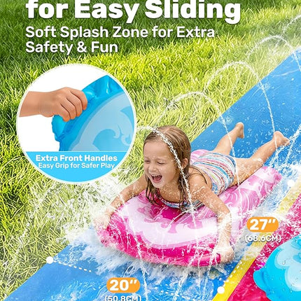JOYIN 32.5FT Water Slide and 2 Inflatable Boards, Extra Long Heavy Duty Double Lawn Waterslide with Sprinkler for Kids Adults Backyard Summer Water Toy Outdoor Fun, Blue, Pink