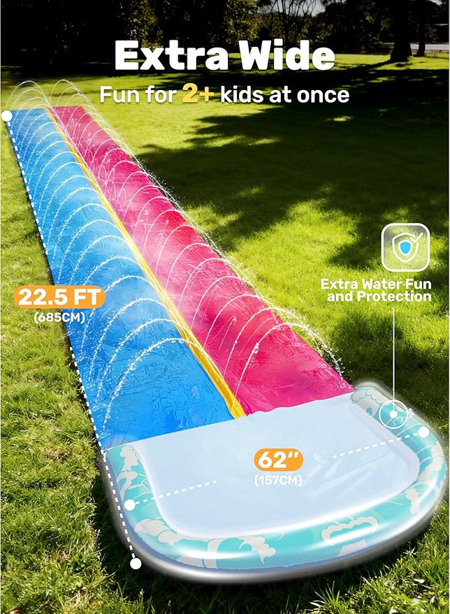 JOYIN 22.5FT Water Slide and 2 Inflatable Boards, Extra Long Heavy Duty Double Lawn Waterslide with Sprinkler for Kids Adults Backyard Summer Water Toy Outdoor Fun, Blue, Pink