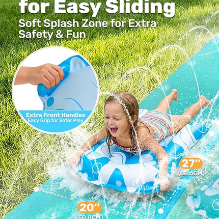 JOYIN 32.5FT Water Slide and 2 Inflatable Boards, Extra Long Heavy Duty Double Lawn Waterslide with Sprinkler for Kids Adults Backyard Summer Water Toy Outdoor Fun, Blue, Light Blue