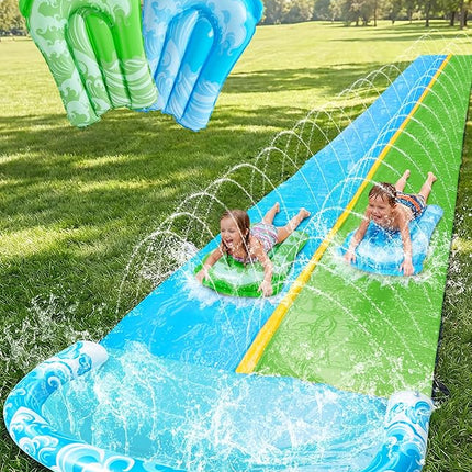 JOYIN 32.5FT Water Slide and 2 Inflatable Boards, Extra Long Heavy Duty Double Lawn Waterslide with Sprinkler for Kids Adults Backyard Summer Water Toy Outdoor Fun, Blue, Green