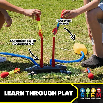 Stomp Rocket Original Dueling Rocket Launcher for Kids, 4 Rockets - Fun Backyard & Outdoor Kids Toys Gifts for Boys & Girls - Toy Foam Blaster Set Soars 200ft - Multi-Player Launcher Stand