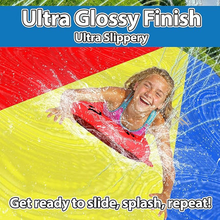 JAMBO 25Ft Premium XXL Slip Splash and Slide with 3 Bodyboards, Heavy Duty Water Slide- Advanced 3-Way Sprinkler System, Splash Mat Splash Pad Backyard Waterslide Outdoor Water Toys n Slides for Kids