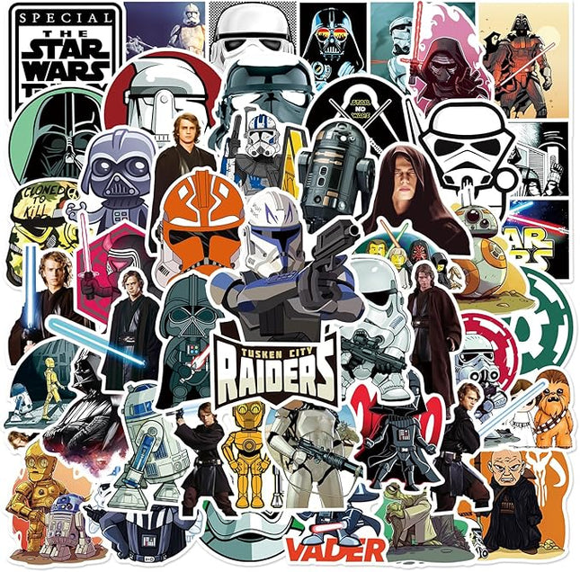50Pcs Star Wars Stickers, Cool Cartoon Movie Waterproof Vinyl Decal for Adult Teen Kids Laptop, Travel Case, Phone, Bike, Water Bottle, Guitar, Computer, Skateboard