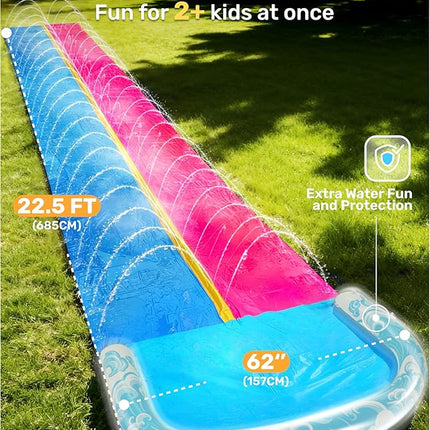 JOYIN 32.5FT Water Slide and 2 Inflatable Boards, Extra Long Heavy Duty Double Lawn Waterslide with Sprinkler for Kids Adults Backyard Summer Water Toy Outdoor Fun, Blue, Pink