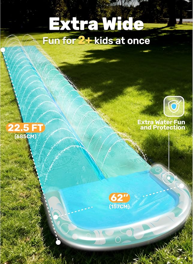 JOYIN 22.5FT Water Slide and 2 Inflatable Boards, Extra Long Heavy Duty Double Lawn Waterslide with Sprinkler for Kids Adults Backyard Summer Water Toy Outdoor Fun, Blue, Light Blue