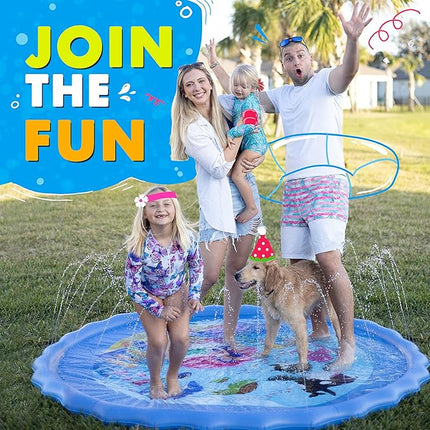SplashEZ 89’’ Extra Large Splash Pad for Kids & Dogs Great Outdoor Toys for Toddlers 1-3 & Kids Ages 4-8, Baby Pool for Backyard Sprinkler, Pool Plastic Dog Water Summer Toys