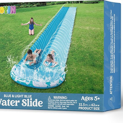 JOYIN 32.5FT Water Slide and 2 Inflatable Boards, Extra Long Heavy Duty Double Lawn Waterslide with Sprinkler for Kids Adults Backyard Summer Water Toy Outdoor Fun, Blue, Light Blue