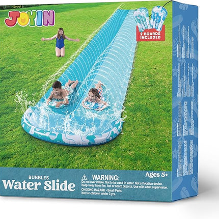 JOYIN 22.5FT Water Slide and 2 Inflatable Boards, Extra Long Heavy Duty Double Lawn Waterslide with Sprinkler for Kids Adults Backyard Summer Water Toy Outdoor Fun, Blue, Light Blue