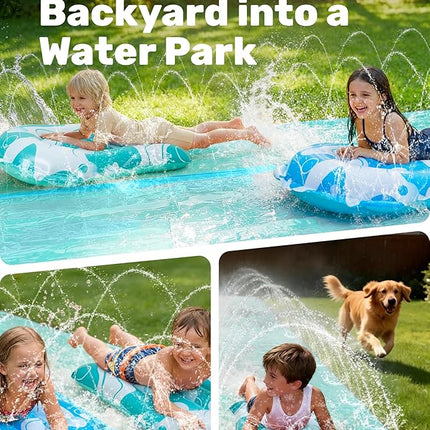 JOYIN 22.5FT Water Slide and 2 Inflatable Boards, Extra Long Heavy Duty Double Lawn Waterslide with Sprinkler for Kids Adults Backyard Summer Water Toy Outdoor Fun, Blue, Light Blue