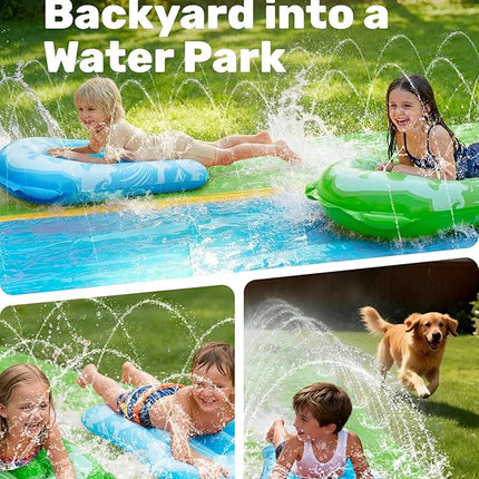 JOYIN 32.5FT Water Slide and 2 Inflatable Boards, Extra Long Heavy Duty Double Lawn Waterslide with Sprinkler for Kids Adults Backyard Summer Water Toy Outdoor Fun, Blue, Green