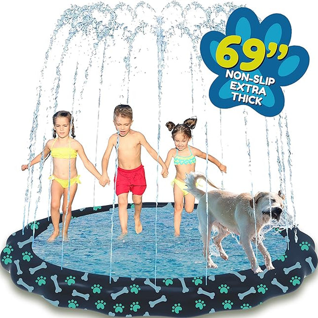 SplashEZ Non Slip Splash Pad for Kids & Dogs, 69’’ Extra Large Splash Pad Sprinkler for Kids, Dog Water Summer Toys - Great Outdoor Toys for Toddlers 1-3 & Children Ages 4-8, Baby Pool for Backyard