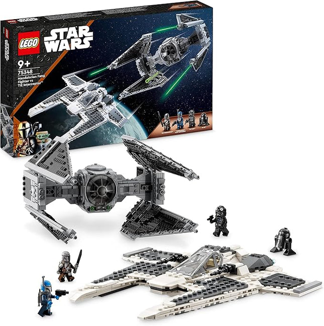 LEGO Star Wars Mandalorian Fang Fighter vs TIE Interceptor Building Set with Two Starfighters Construction Toy for Kids with 3 Minifigures, and Droid Figure, Collectible Gift Idea, from 9 Years 75348